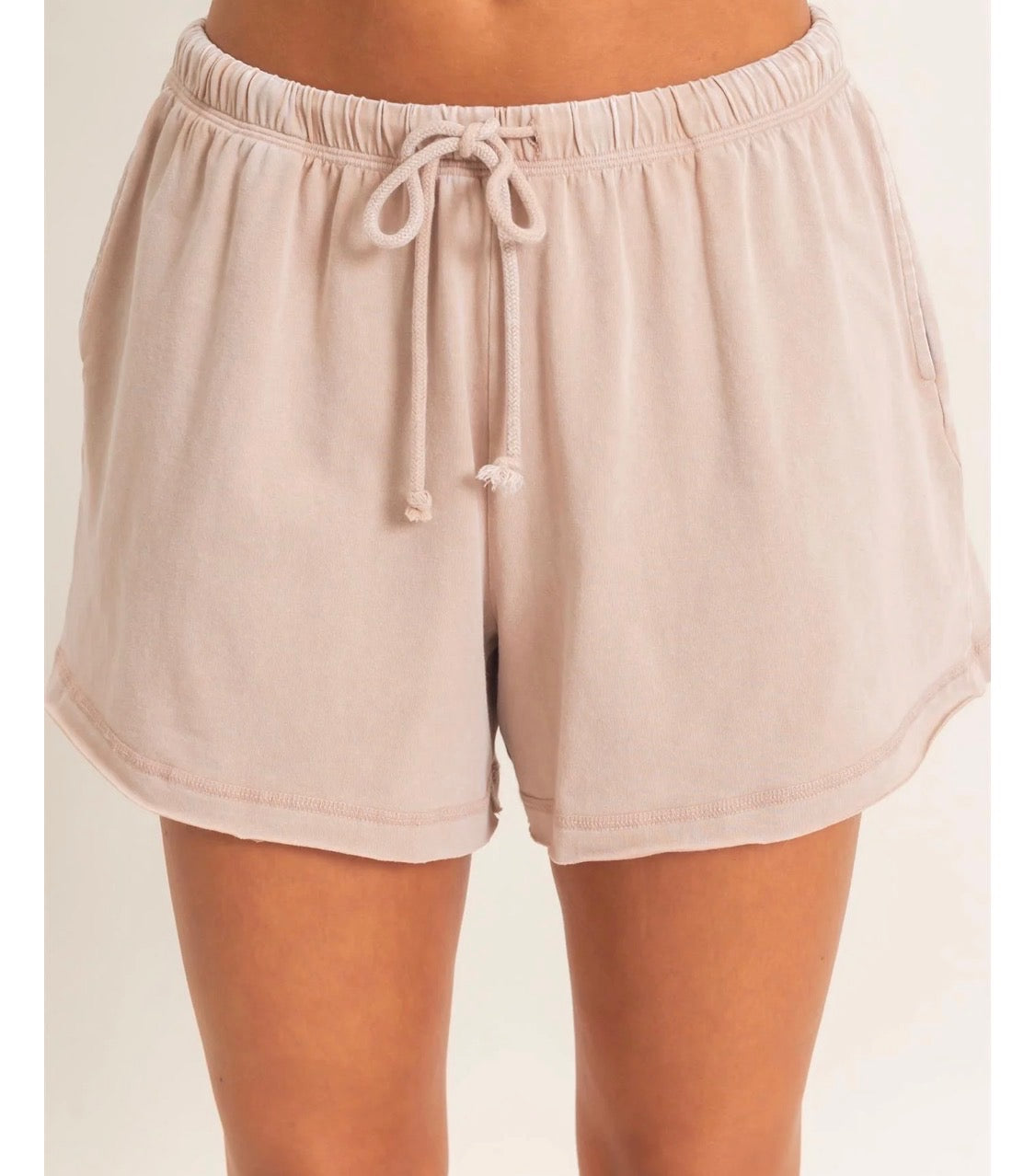 Mineral Wash Dark Taupe Long Sleeve Shorts Set