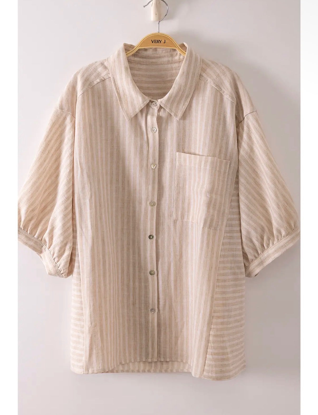 Plus Size Stripe Half Puff Sleeve Shirt Top