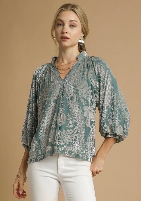 Velvet V Neck Blouse