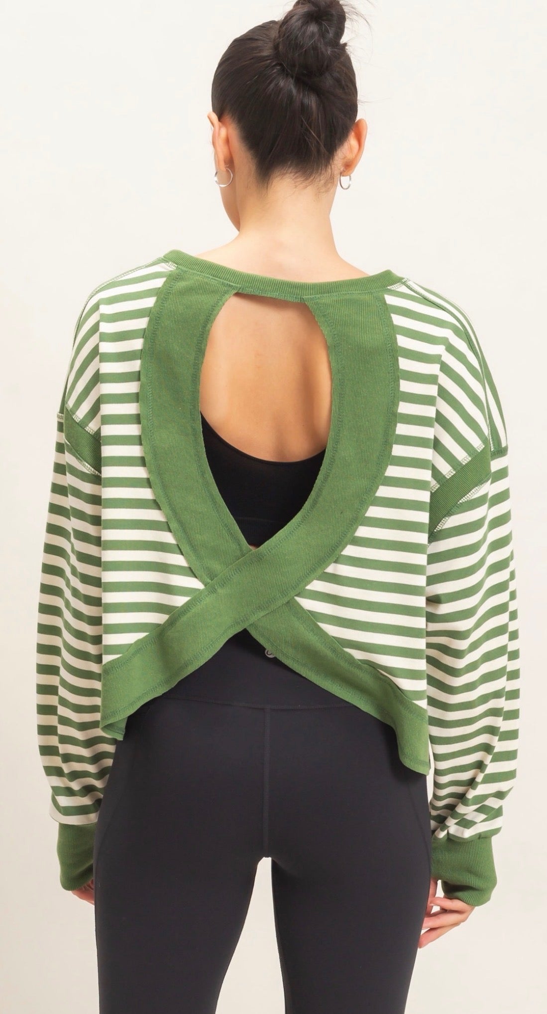 Striped long sleeve open back top