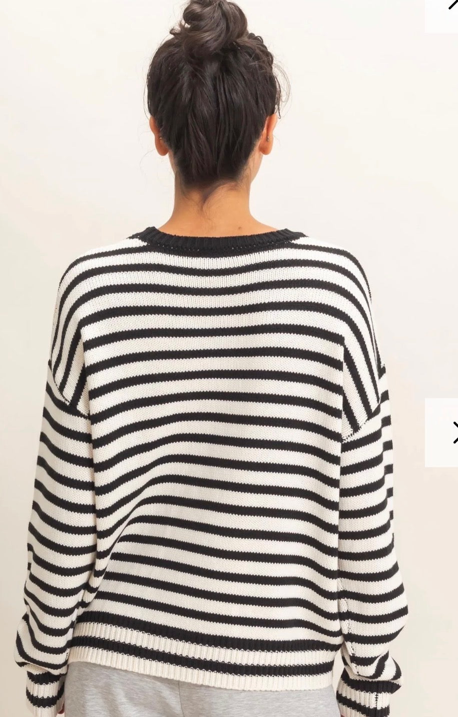Black & White Striped crew neck sweater