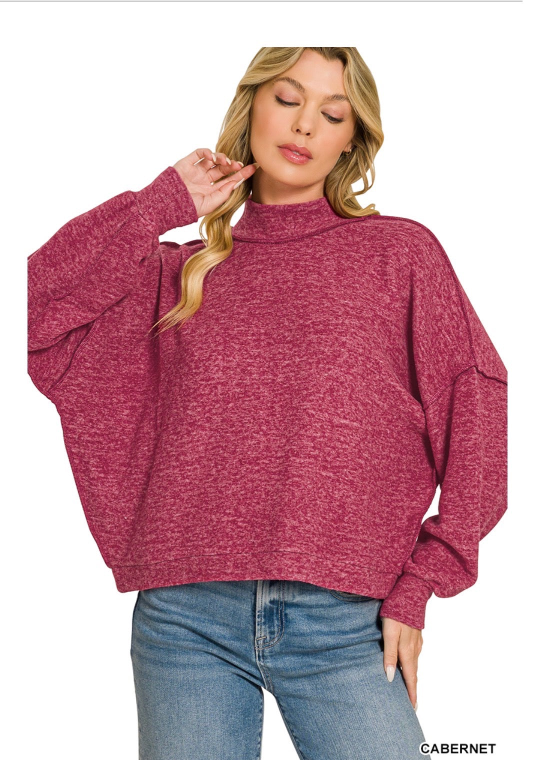 Brushed Melange Hacci Mock Neck Sweater