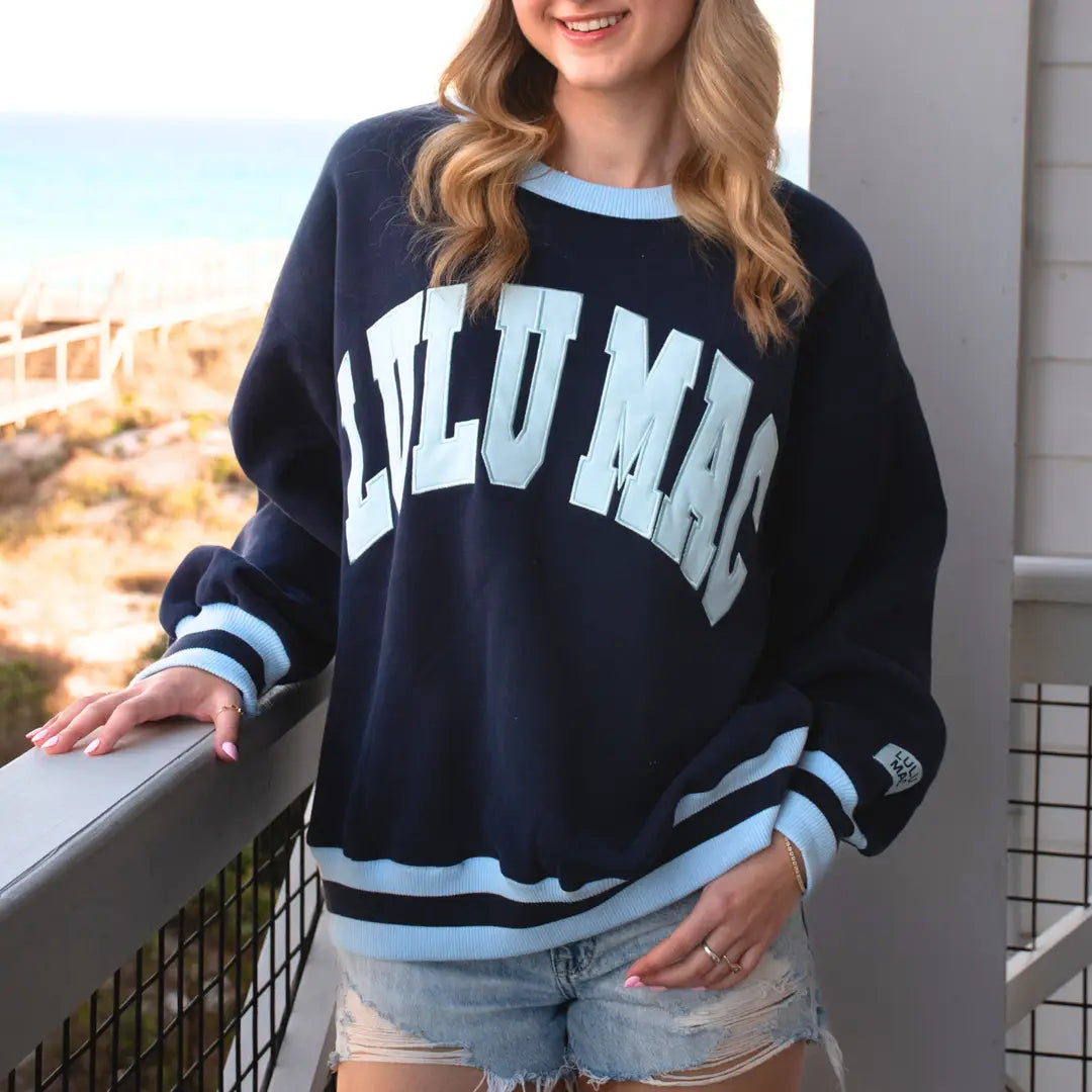 LuLu Mac Social Society Navy/Light Blue Stitch Sweatshirt