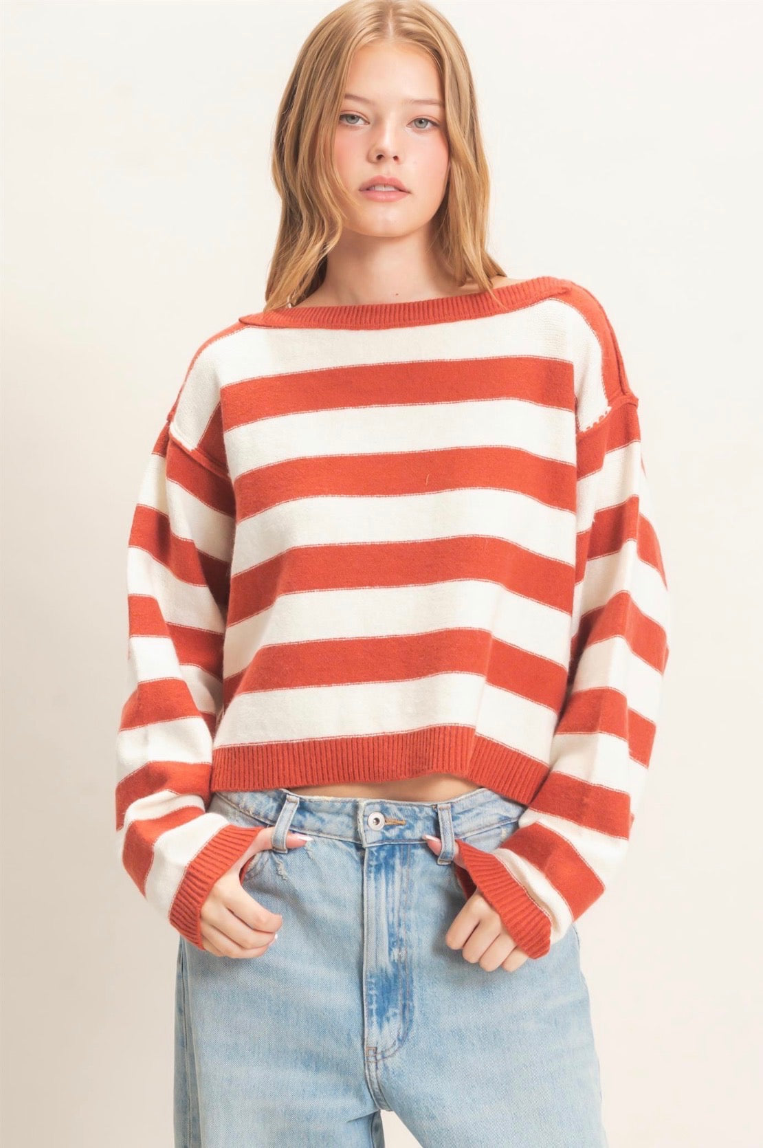 Striped Boat Neck Sweater