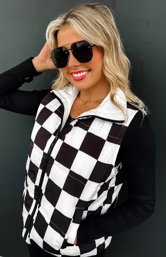 Checkered puffer vest
