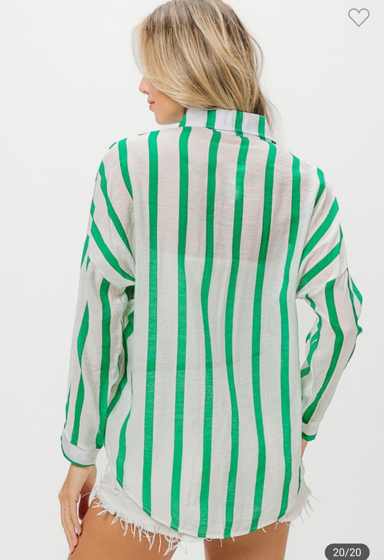 Green&White Striped sheer top