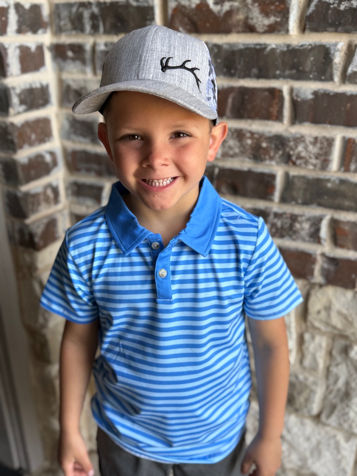 Boys marina blue striped polo