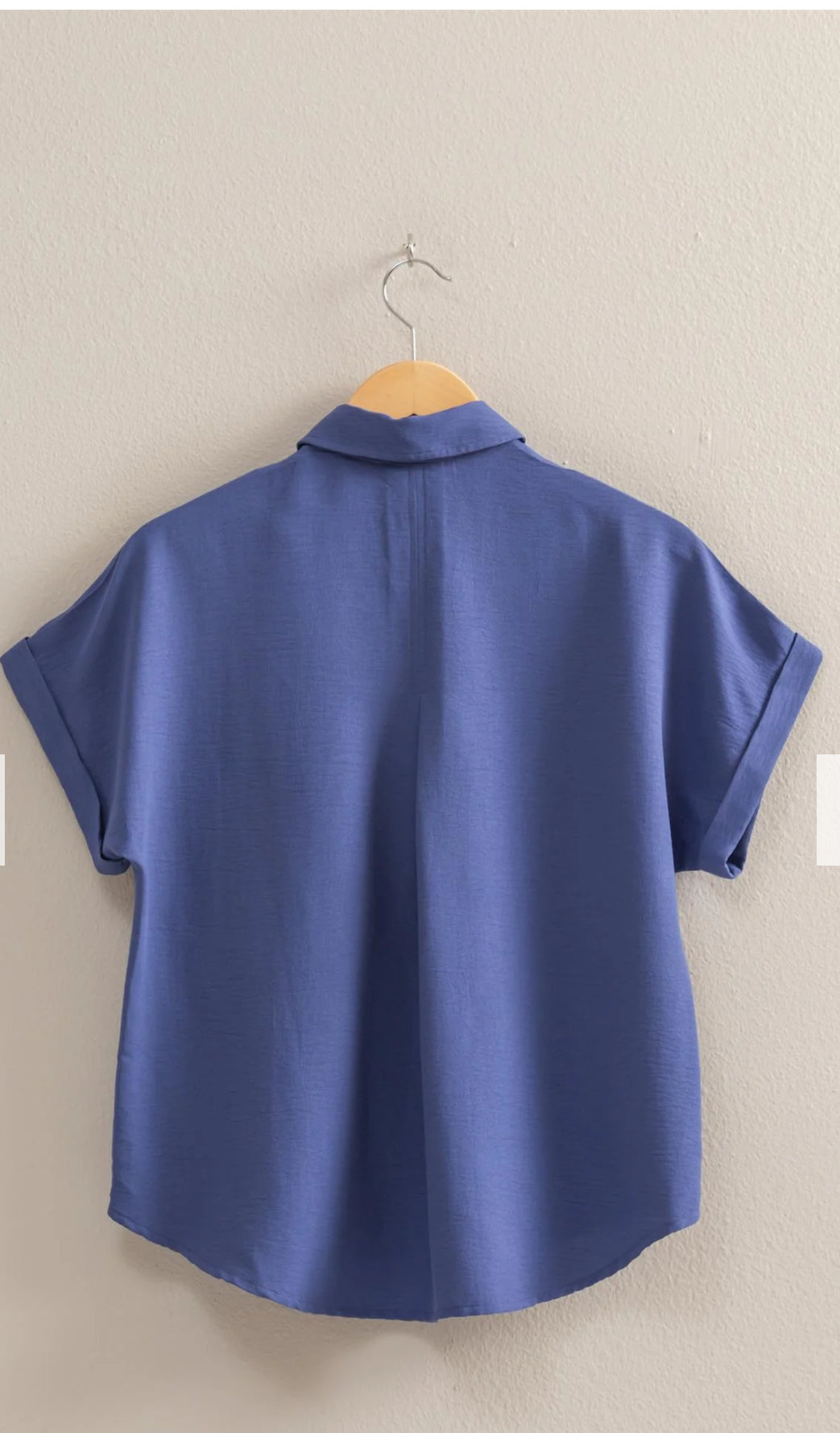 Dusty indigo collared button woven top