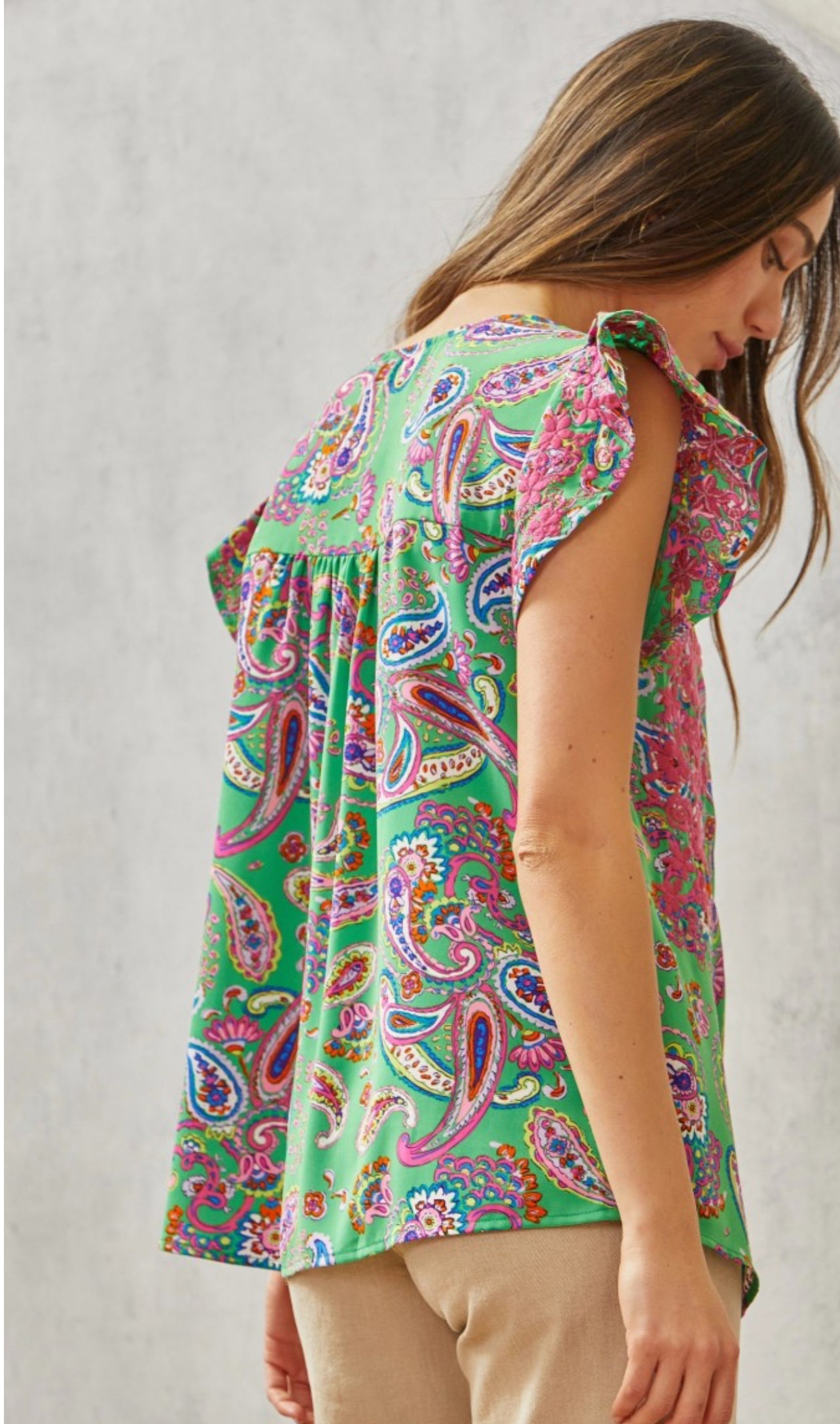 Paisley Ruffle Sleeve Blouse Plus Size