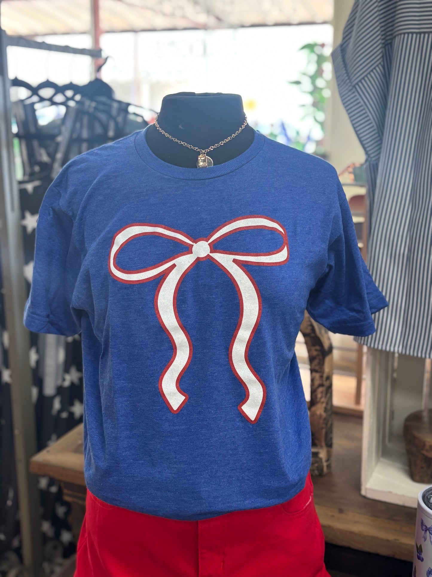 Red, White & Blue Bow Tee