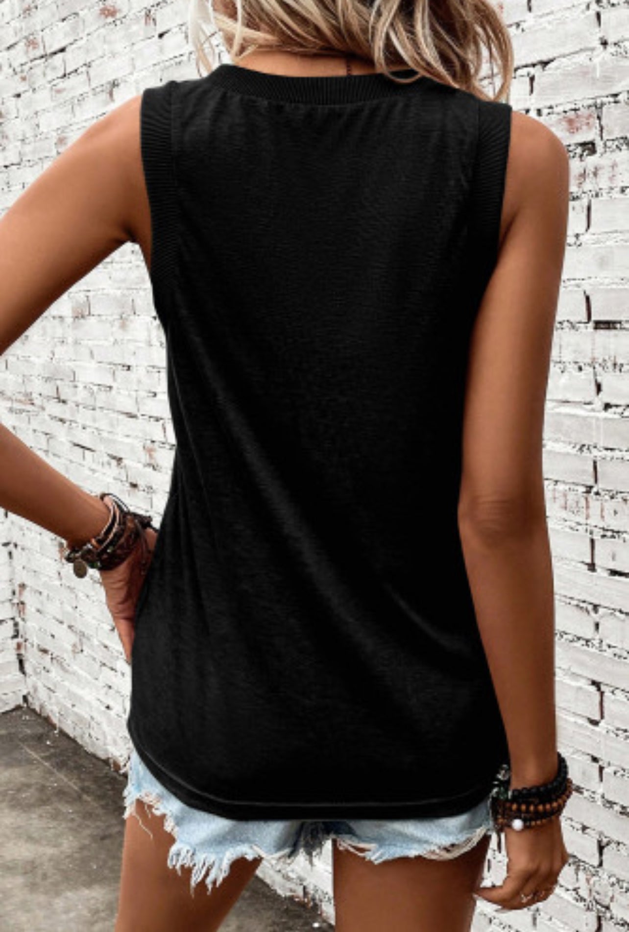 Black July 4th Sequin Star V-neck