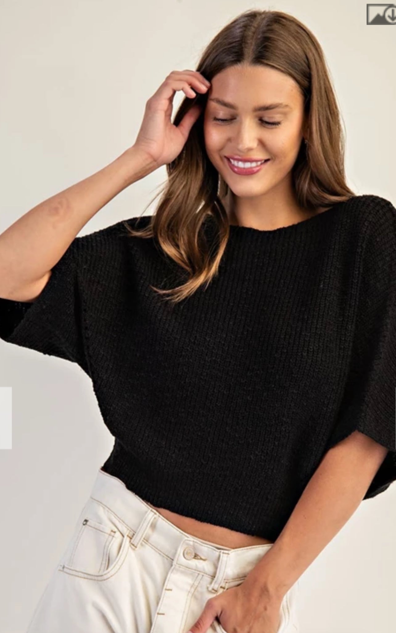 Black Half Sleeve Knit Sweater
