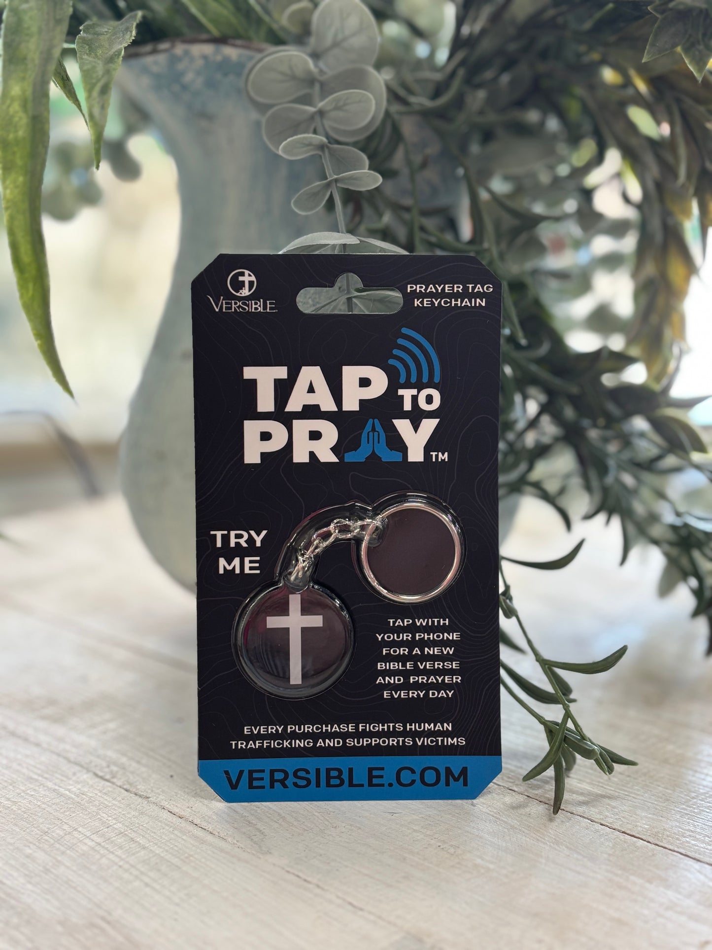 Tap To Pray Black Cross Keychain