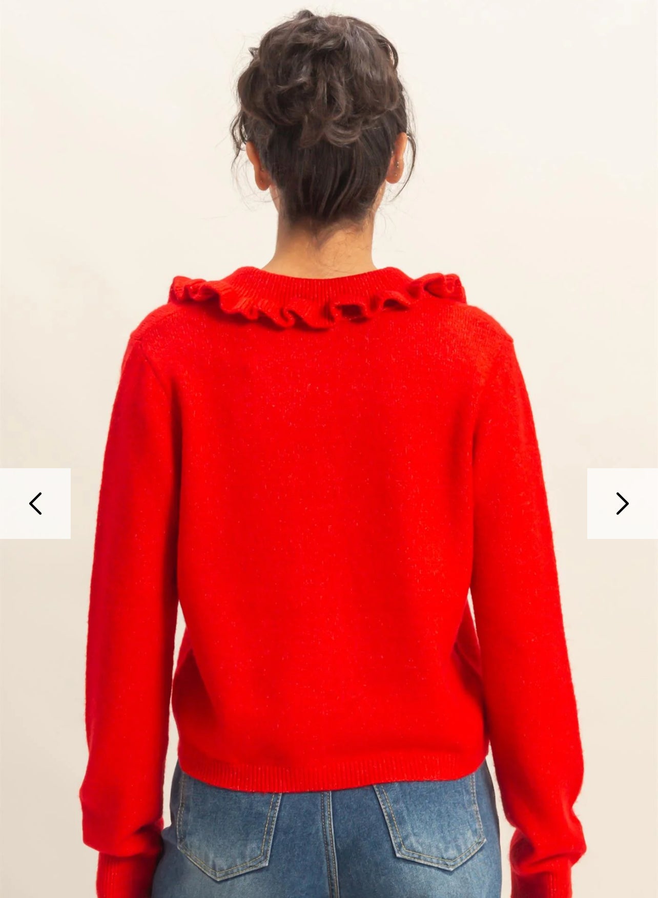 Red Ruffle Collar Cardigan Sweater