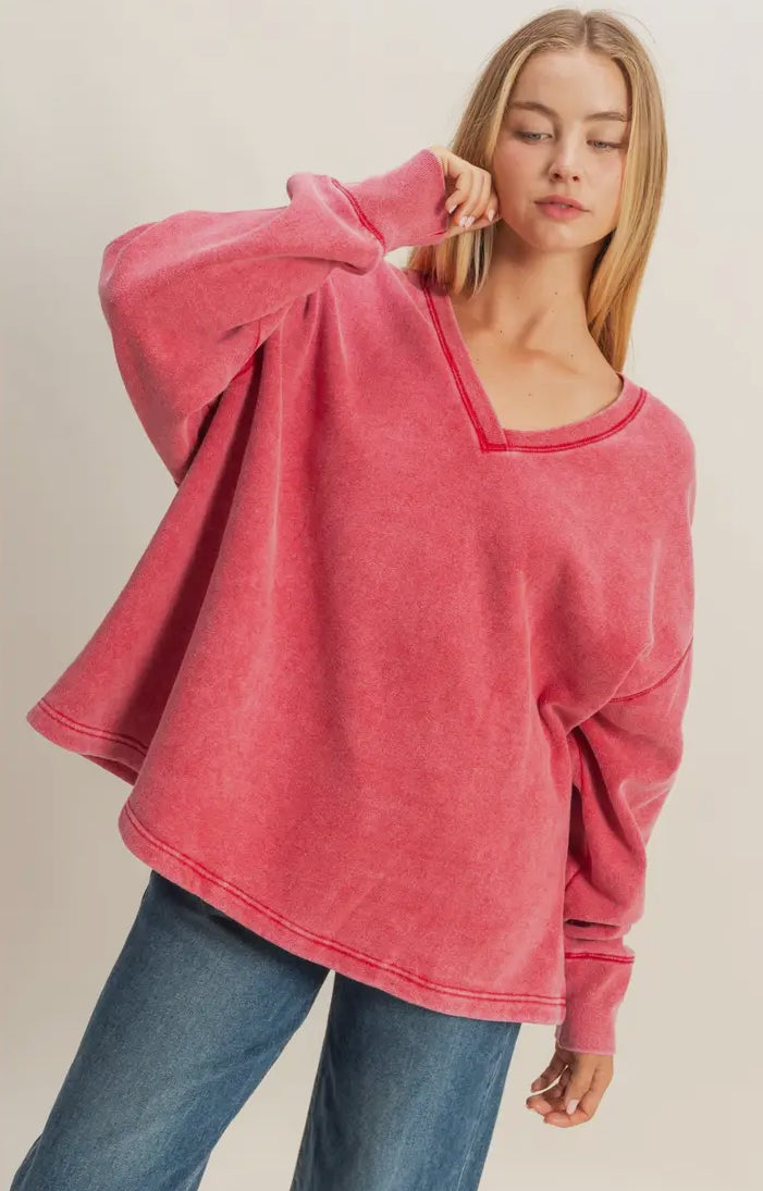 Light Wash V Neck Sweatshirt