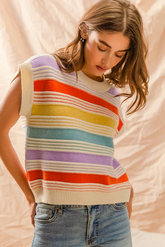Multicolor Stripe Sweater Vest Top