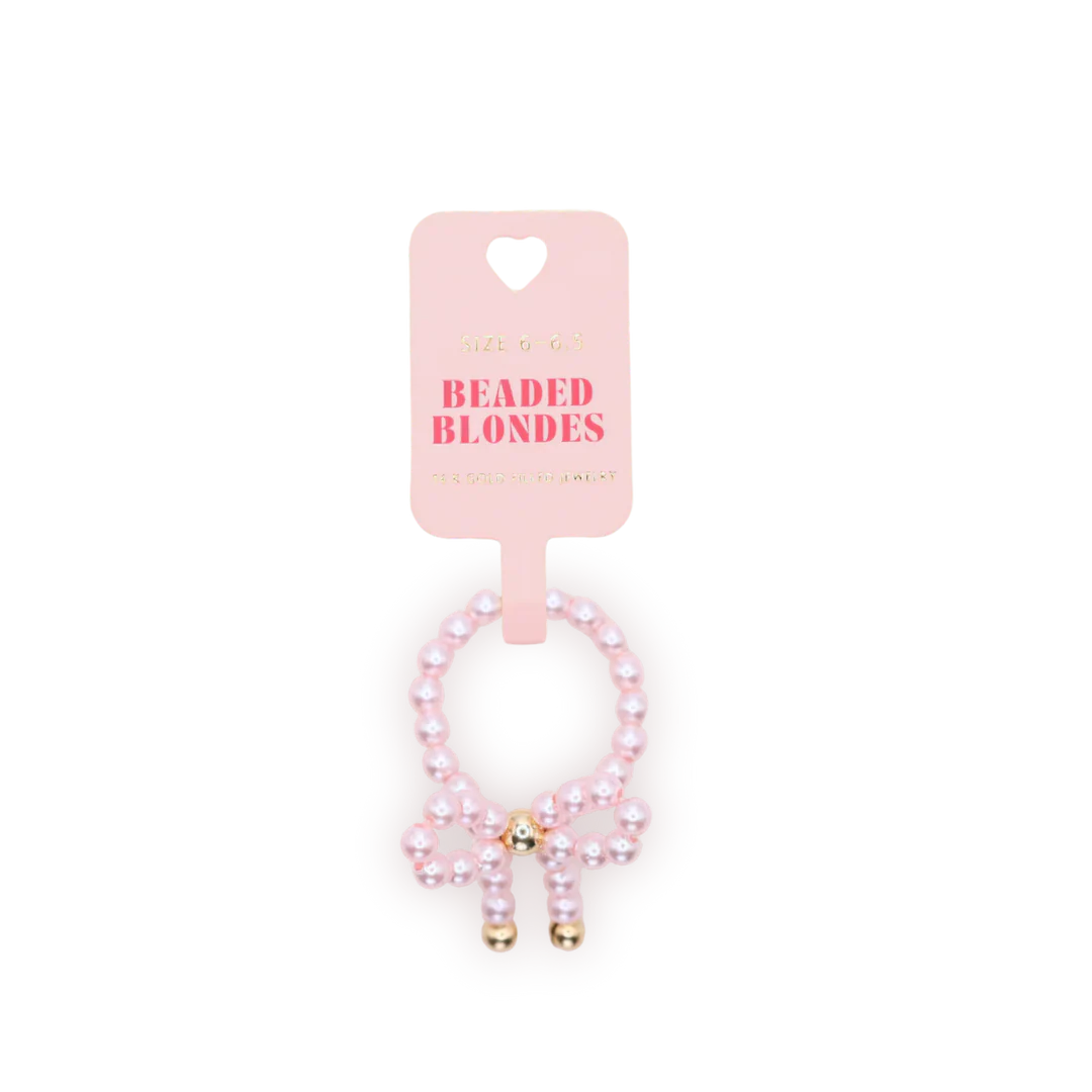 Beaded Blondes Pink Pearl Bow Ring Size 5/6