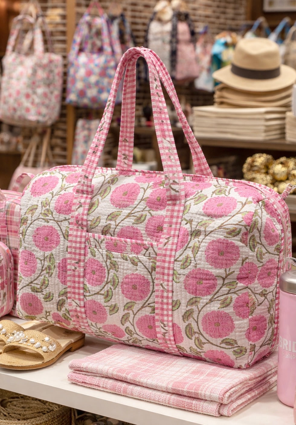 Pink Floral Duffle Bag