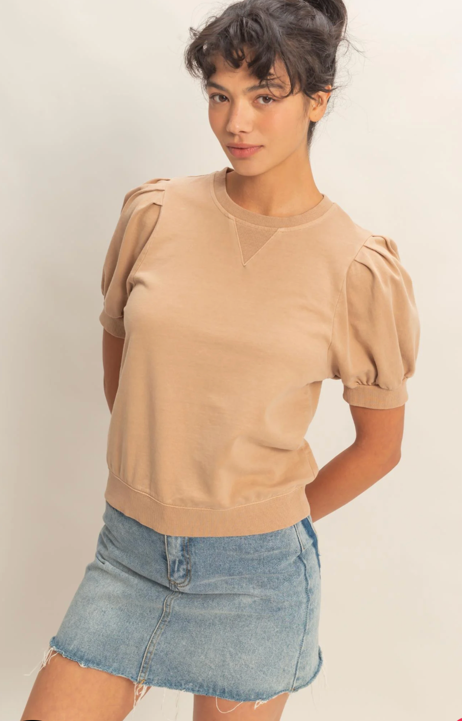 Soft Tan Puff Sleeve Blouse