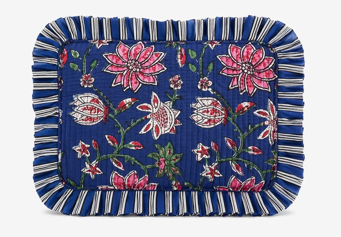 Navy Blue Floral Cosmetic Bag