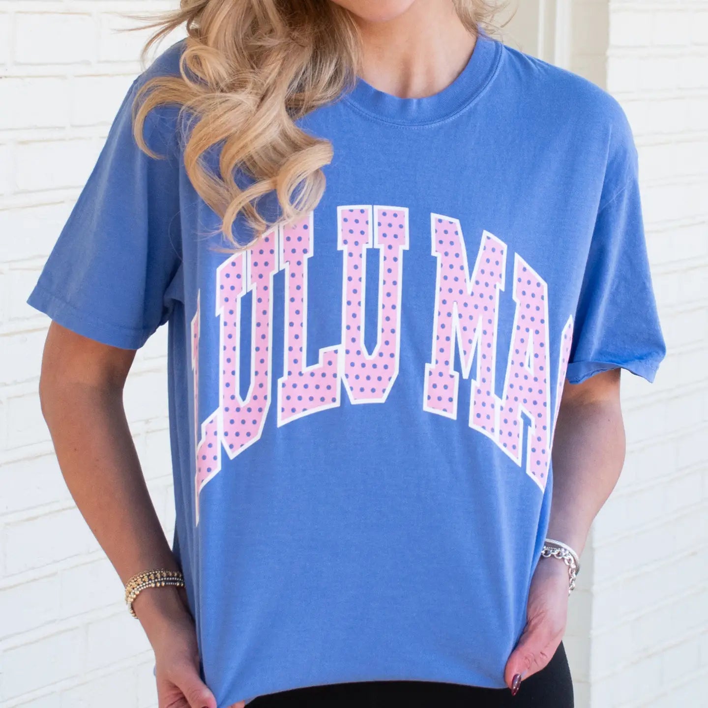 LULUMAC Blue And Pink Polkadot Comfort Colors Tee