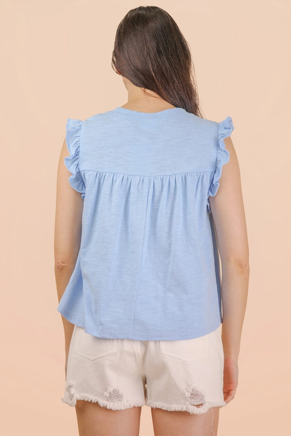 Ruffle shirt in sky blue