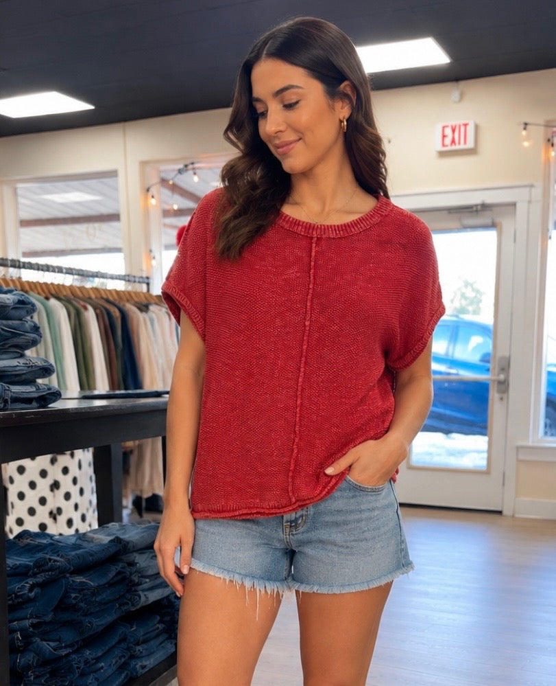 Mineral Washed Knit Casual Sweater Top