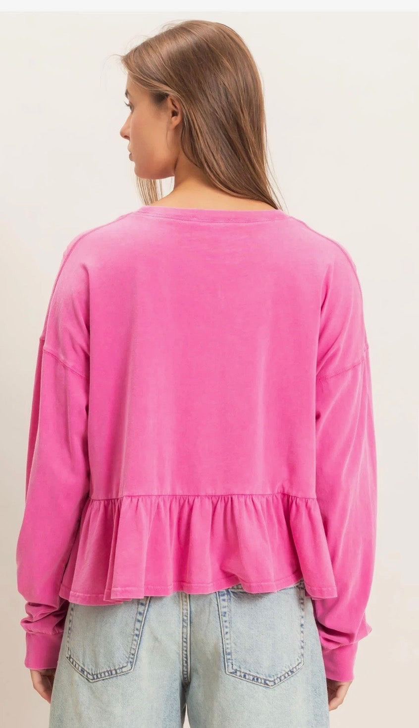Pink Ruffled Long Sleeve Top