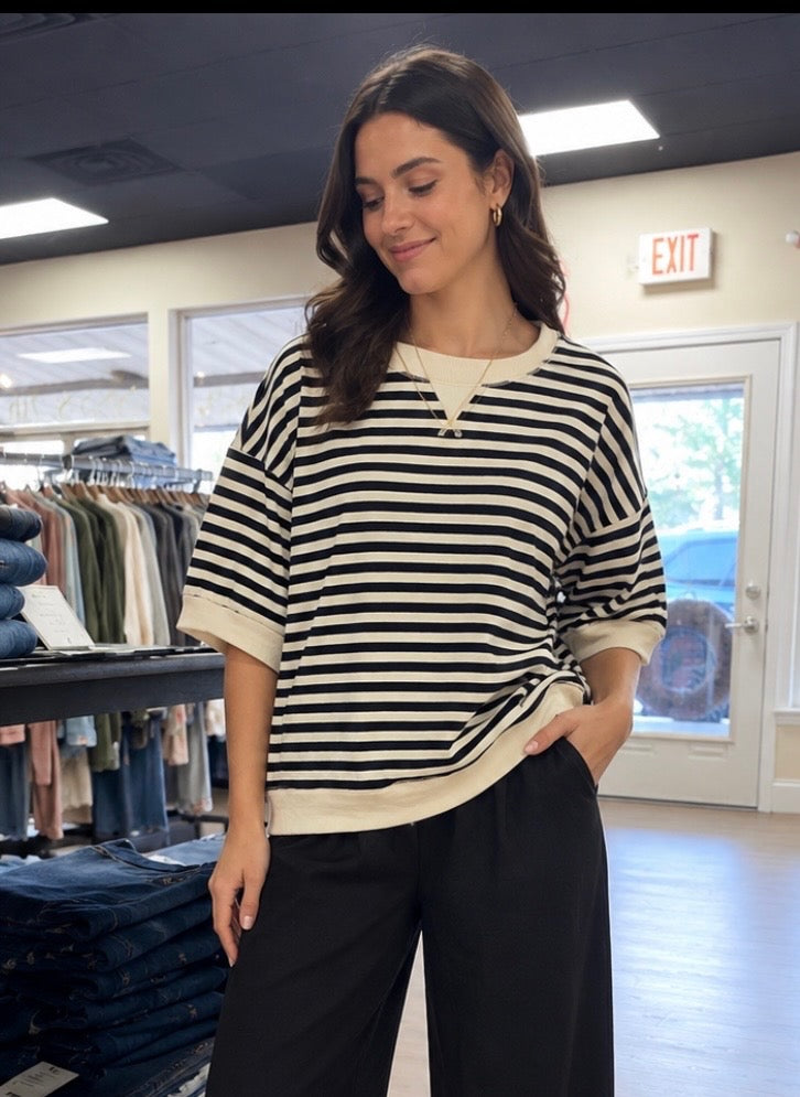 Black And Cream Oversized Casual Knit Top