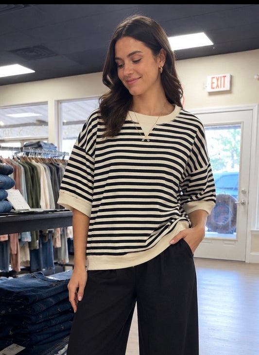 Black And Cream Oversized Casual Knit Top