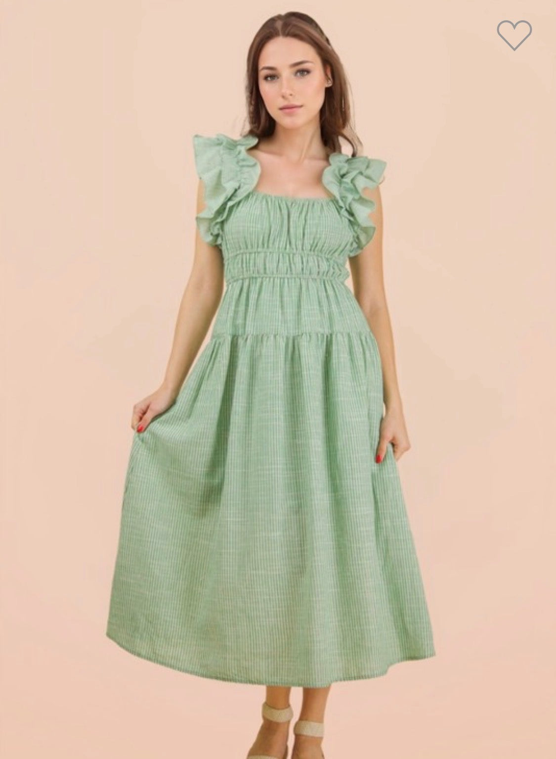 Ruffle Shoulder Mid Length Dress