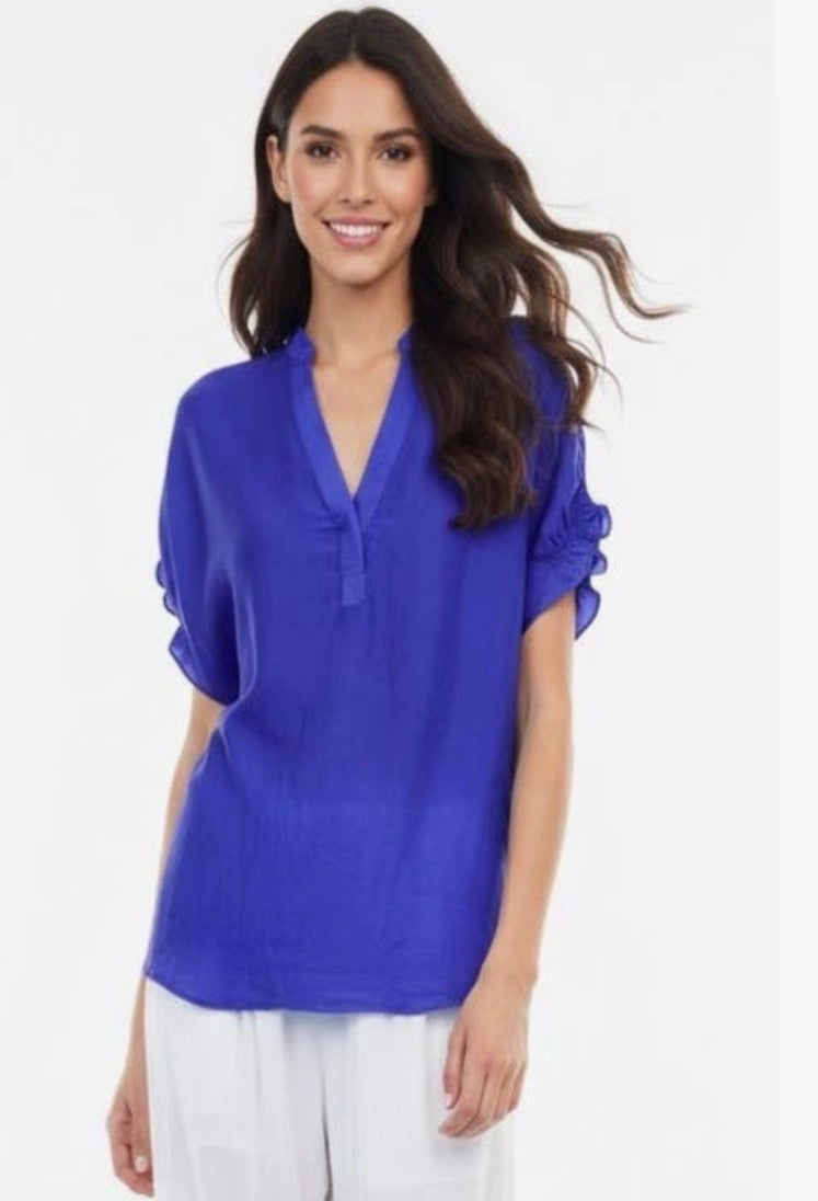Ruffle Sleeve V Neck Blouse
