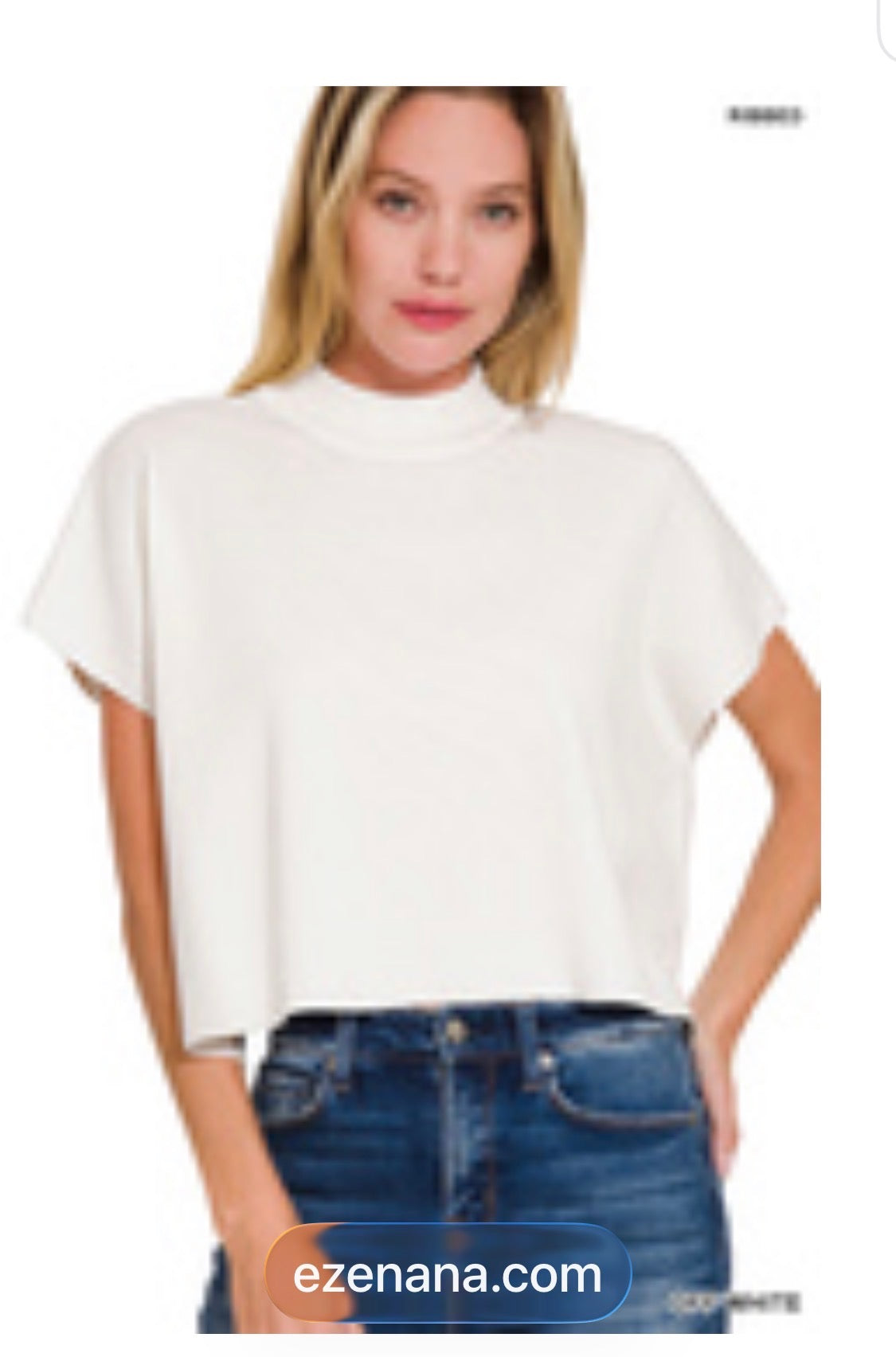 Viscose Mock Neck Short Sleeve Boxy Sweater Top