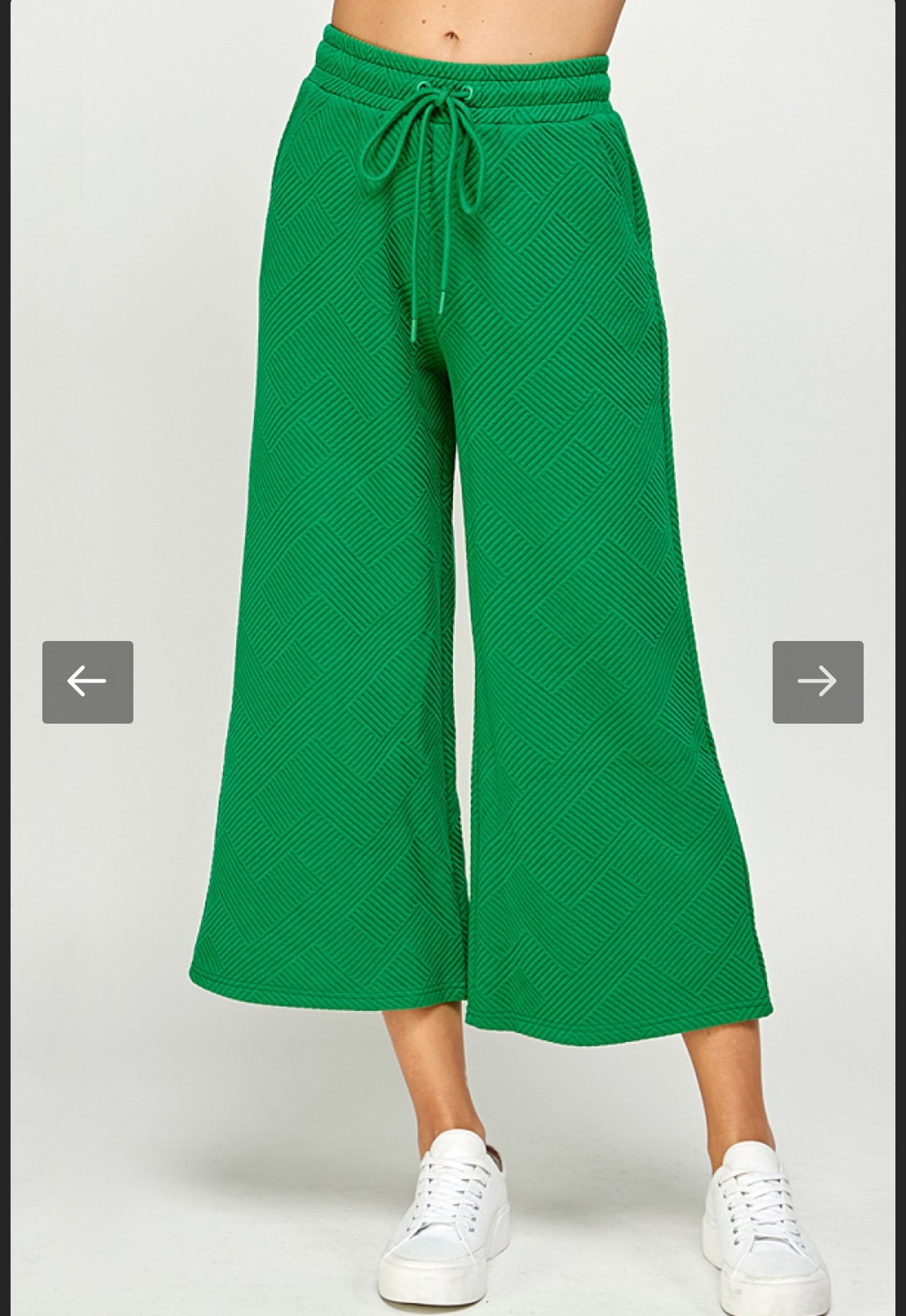 Kelly Green Textured Crop Wide Pants