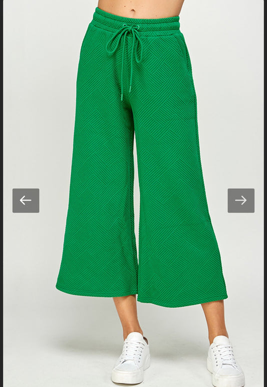 Kelly Green Textured Crop Wide Pants