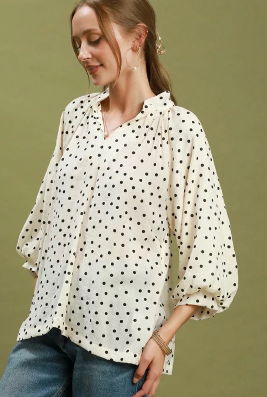 Cream And Black Polka Dot Blouse