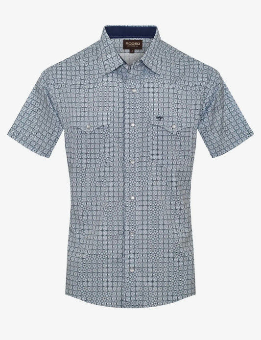 Rodeo Clothing Co Blue Diamond Pearl Button Up