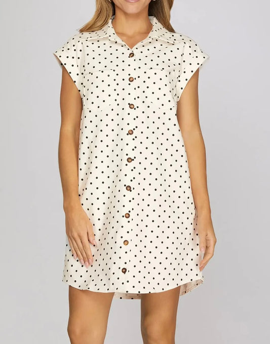 Denim Polka Button Down Dress