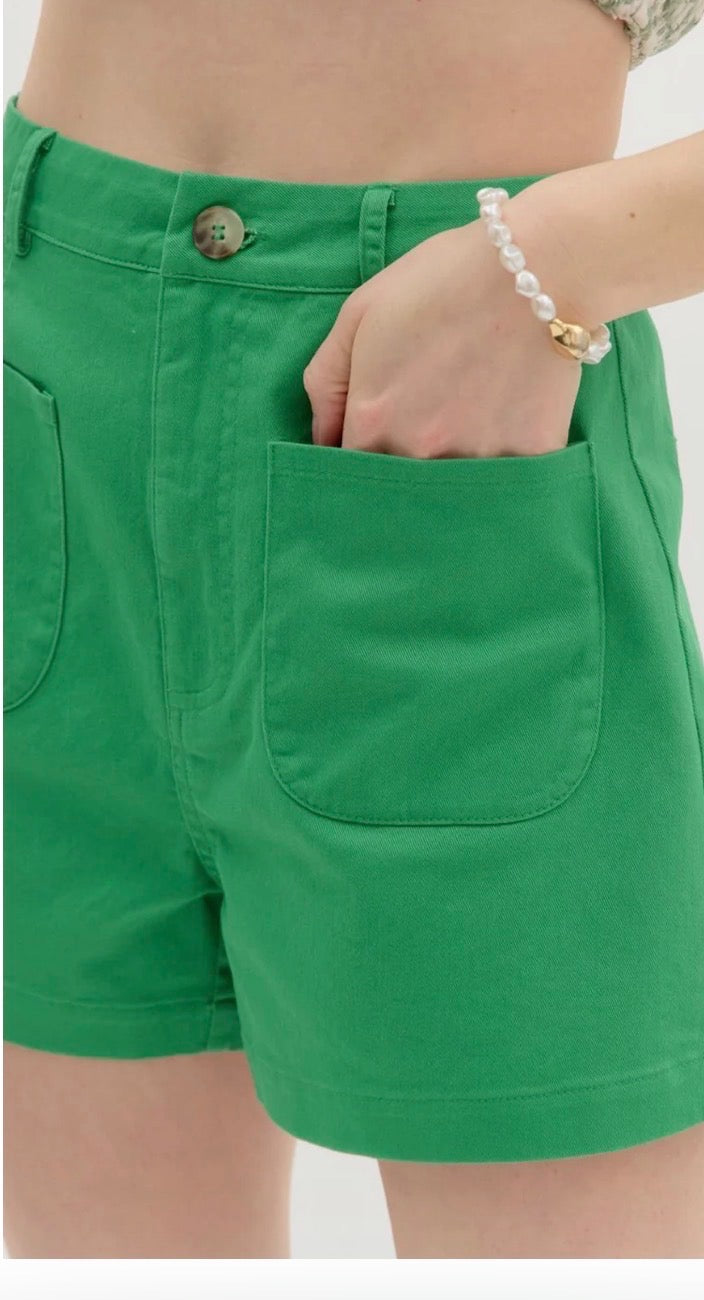 Green Twill Shorts