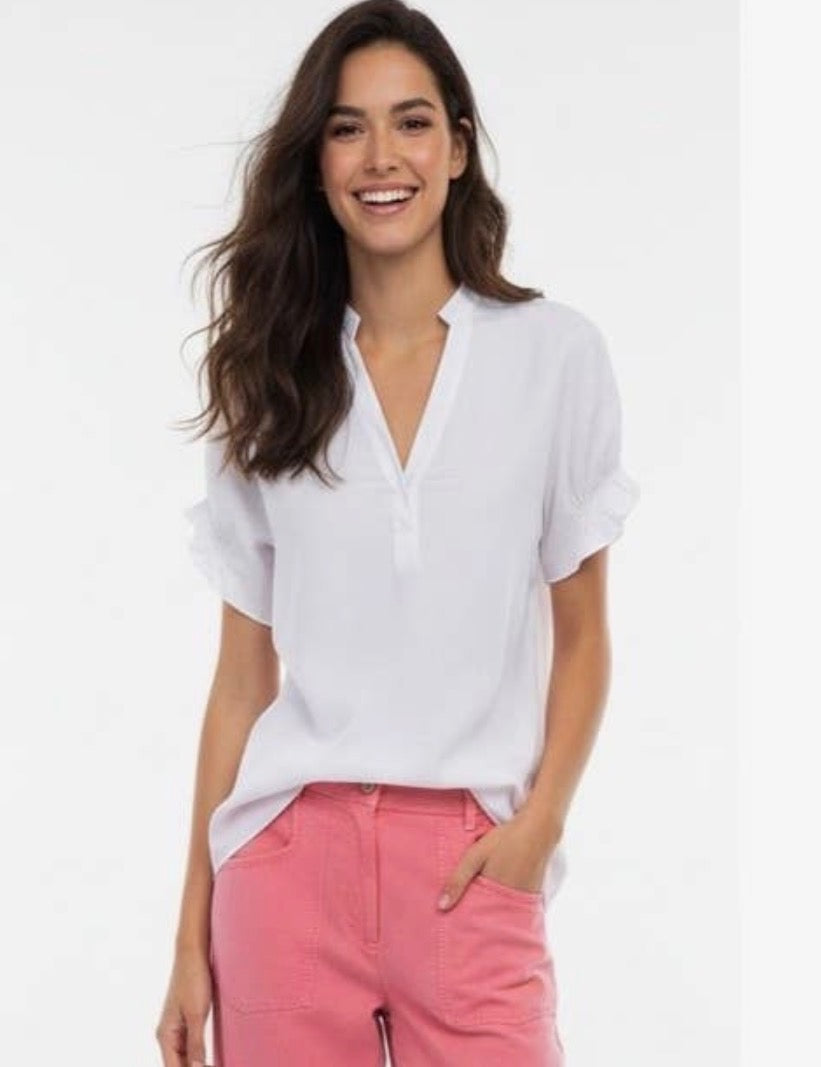 Ruffle Sleeve V Neck Blouse