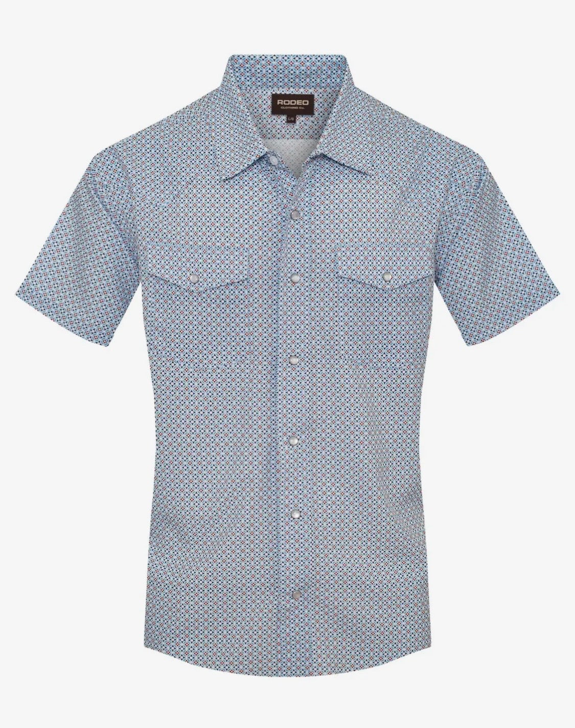 Rodeo Clothing Co Blue and Orange Diamond Pearl Button Up