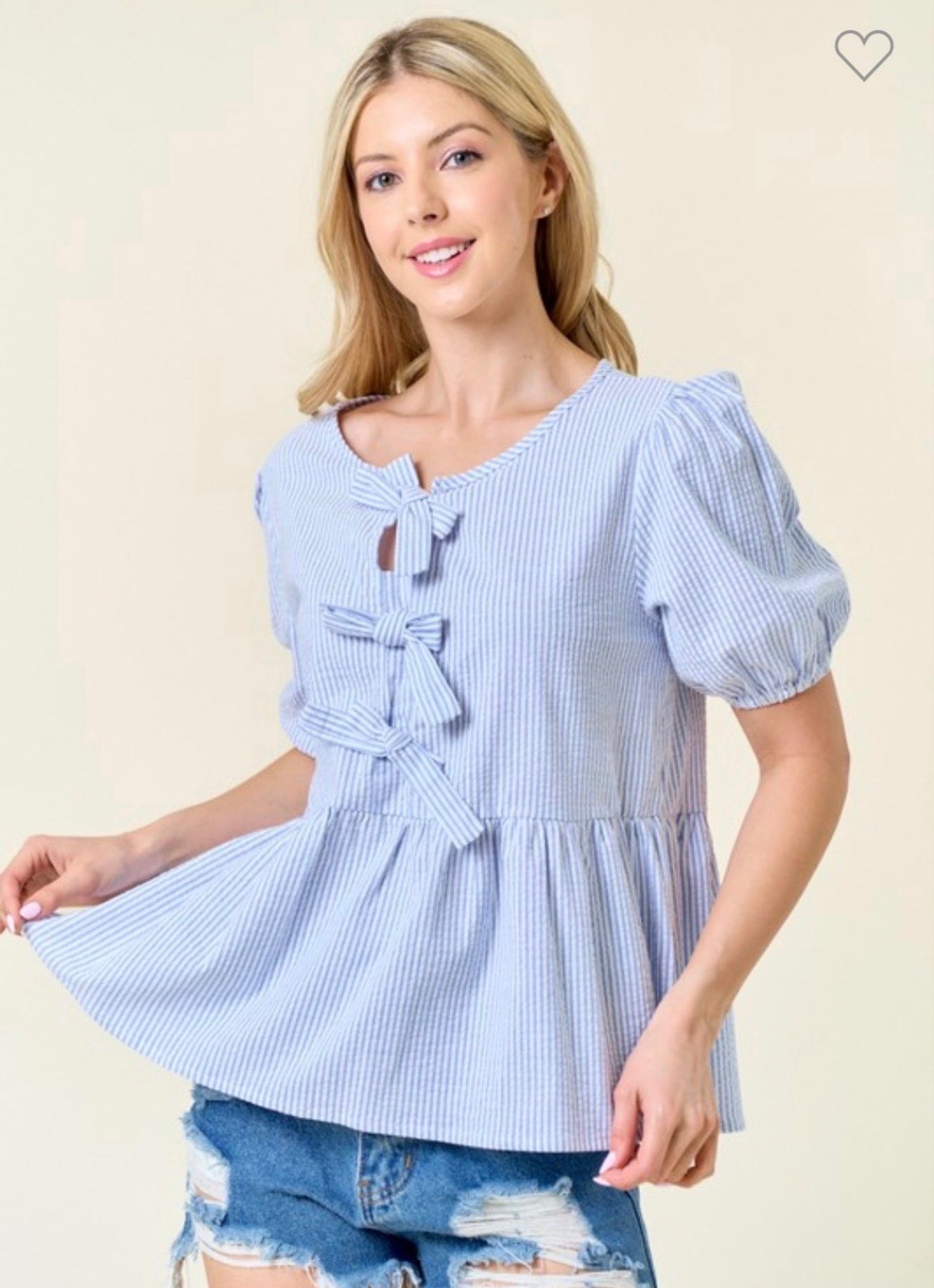 Phoebes Pin Stripe Puff Sleeve Top
