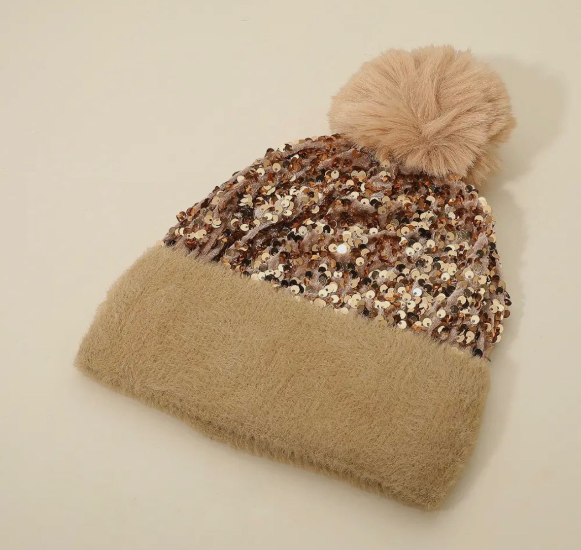 Sequin Beanie With Puff