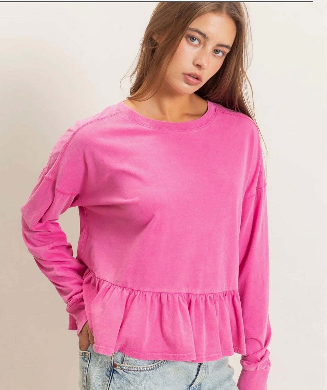 Pink Ruffled Long Sleeve Top