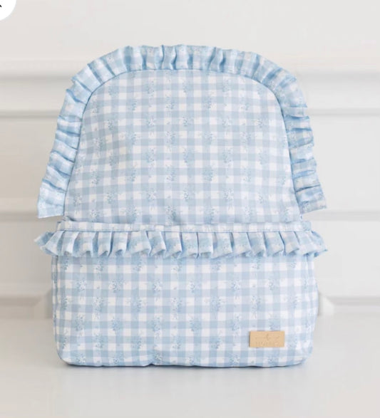 Blue floral Hollis ruffle backpack