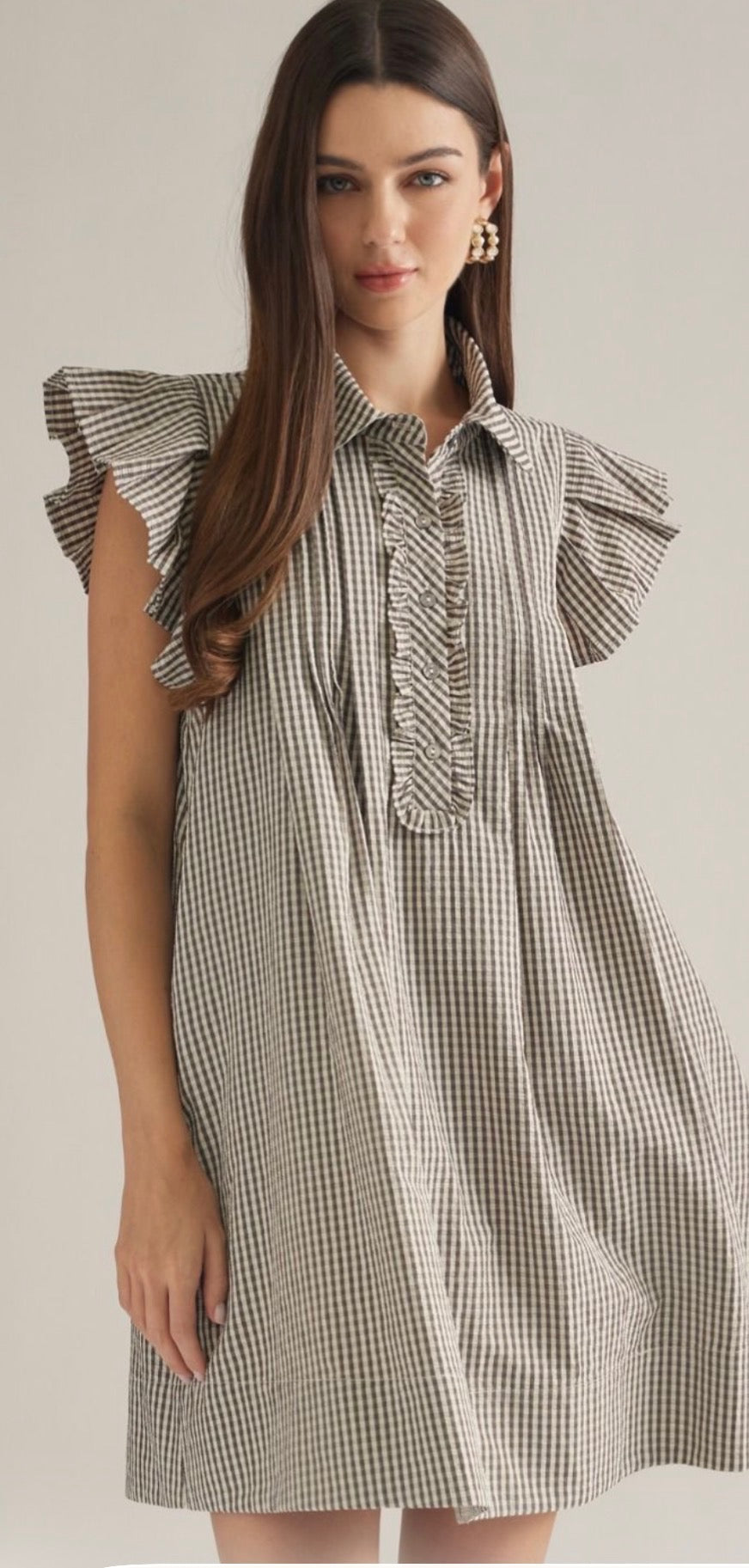 Gingham Ruffle Sleeve Mini Dress