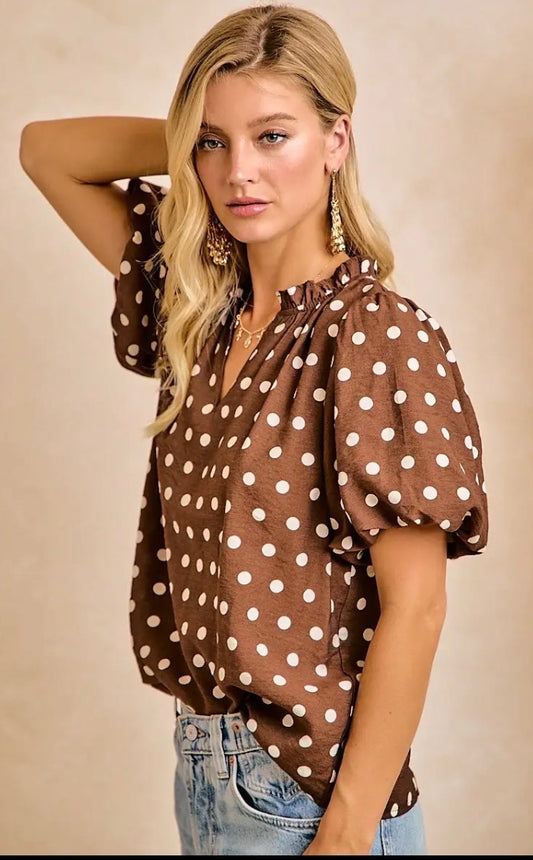 Polkadot Printed Woven Dolman Sleeve Top