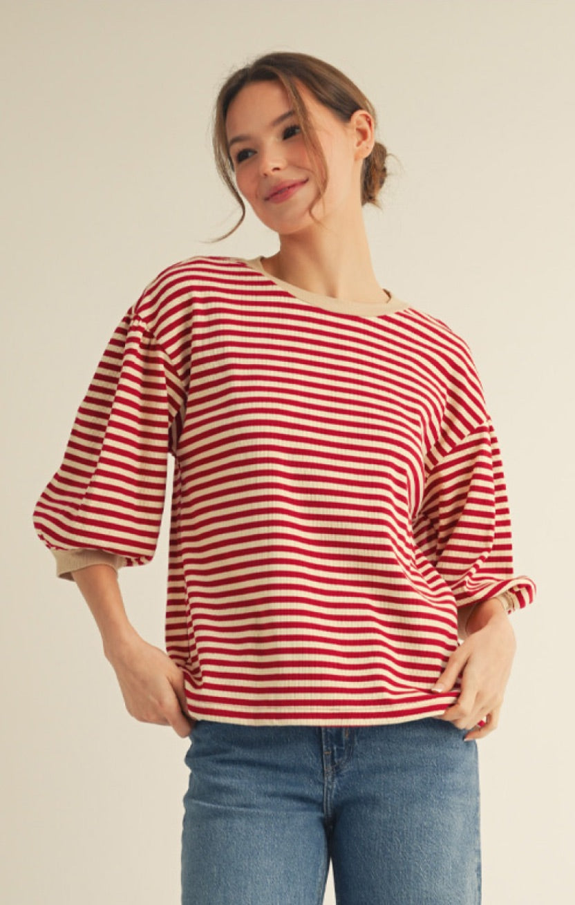 Puff Sleeve Striped Top