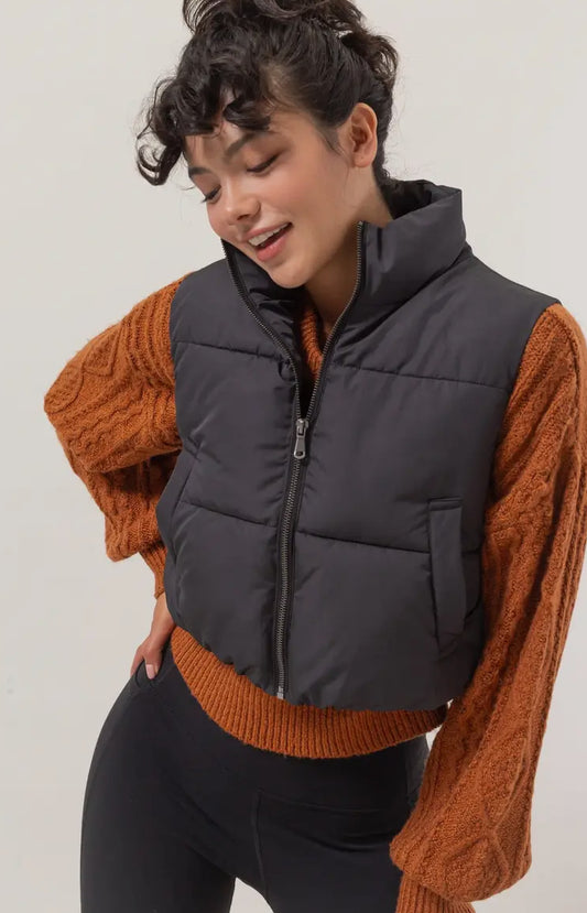 Black Cropped Puffer Vest