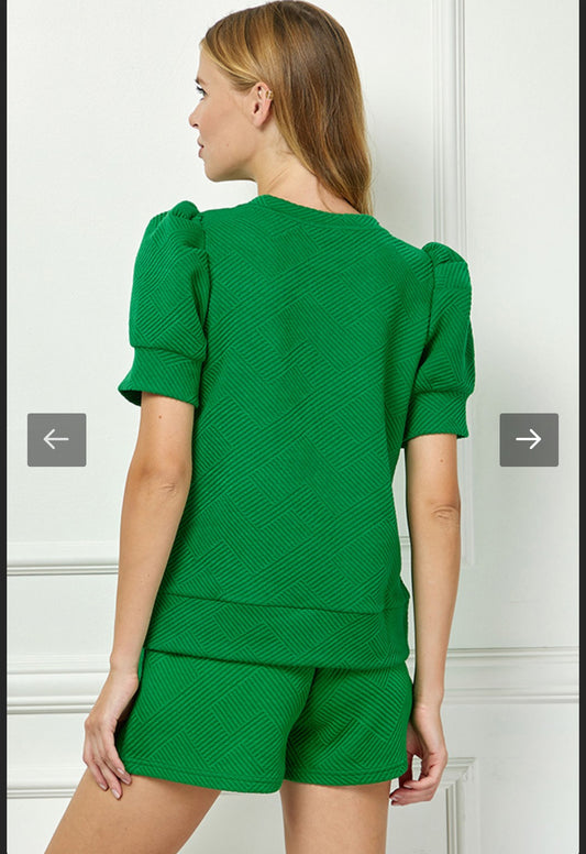 Kelly Green Puff Sleeve Textured Top